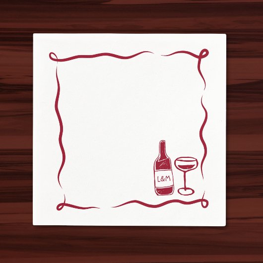 Whimsical Hand Drawn Wine Wedding Chic Maroon Serviette