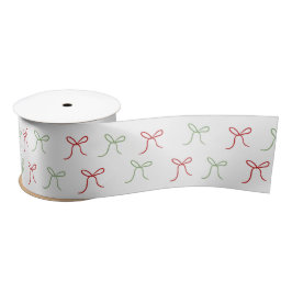 Whimsical Hand Draws Red & Green Weihnachten Satinband