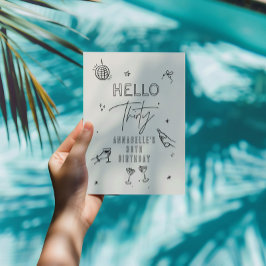 whimsical Hand gezeichnet 30. Geburtstag Drinks Pa Einladung