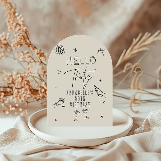 whimsical Hand gezeichnet 30. Geburtstag Drinks Pa Einladung