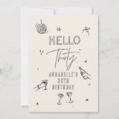whimsical Hand gezeichnet 30. Geburtstag Drinks Pa Einladung (Vorderseite)