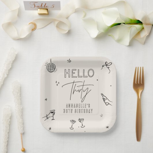 whimsical Hand gezeichnet 30. Geburtstag Drinks Pa Pappteller (Hochzeit)