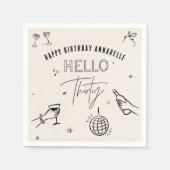 whimsical Hand gezeichnet 30. Geburtstag Drinks Pa Serviette (Vorderseite)