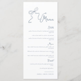 Whimsical Hand gezeichnet Bow Dusty Blue Wedding M Menükarte
