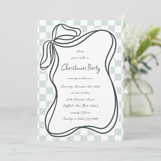 Whimsical Hand gezeichnet Bow Frame Weihnachten Einladung (Stehend Vorderseite)