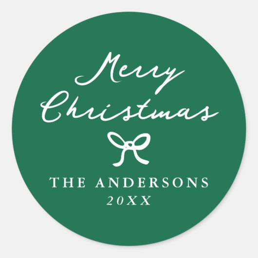 Whimsical Hand Gezeichnet Bow Green Christmas Runder Aufkleber (Vorderseite)