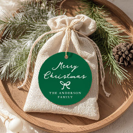 Whimsical Hand Gezeichnet Bow Green Weihnachtsgesc Geschenkanhänger