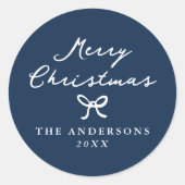 Whimsical Hand Gezeichnet Bow Navy Weihnachten Runder Aufkleber (Vorderseite)