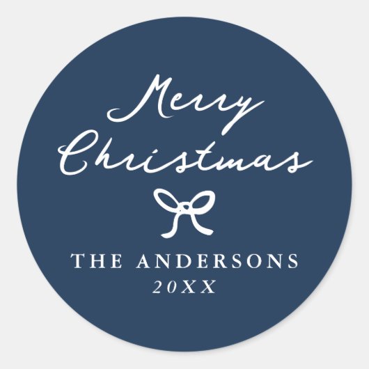 Whimsical Hand Gezeichnet Bow Navy Weihnachten Runder Aufkleber (Vorderseite)