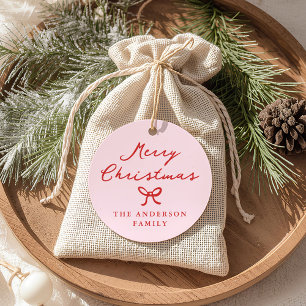 Whimsical Hand Gezeichnet Bow Pink Weihnachtsgesch Geschenkanhänger