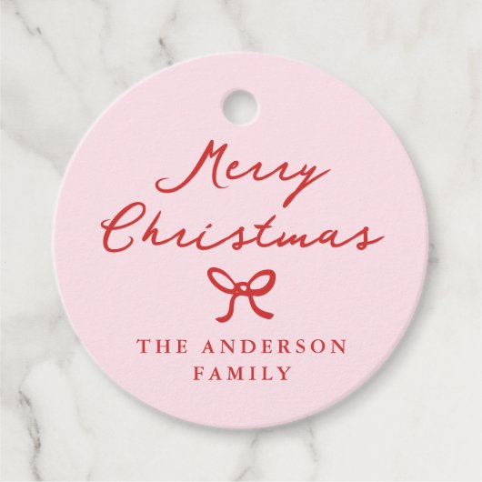 Whimsical Hand Gezeichnet Bow Pink Weihnachtsgesch Geschenkanhänger (Vorderseite)