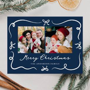 Whimsical Hand Gezeichnet Bows Navy 2 Foto Weihnac Feiertagspostkarte