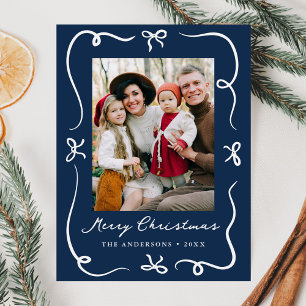 Whimsical Hand Gezeichnet Bows Navy Foto Weihnacht Feiertagspostkarte