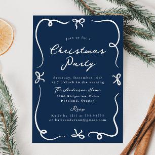 Whimsical Hand Gezeichnet Bows Navy Weihnachtsfest Einladung