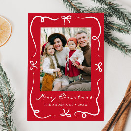 Whimsical Hand Gezeichnet Bows Red 2 Foto Weihnach Feiertagskarte