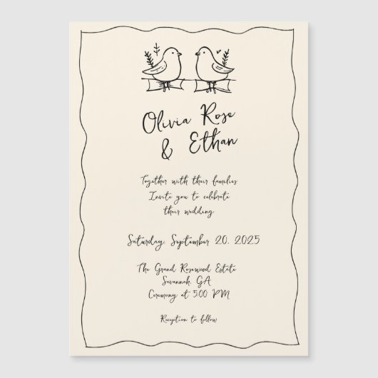 Whimsical Hand Gezeichnet / Doodle Hochzeit Einlad Magneteinladung (Vorderseite)