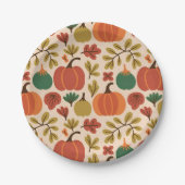 Whimsical Hand Gezeichnet Fall Halloween Kürbisbei Pappteller (Vorderseite)