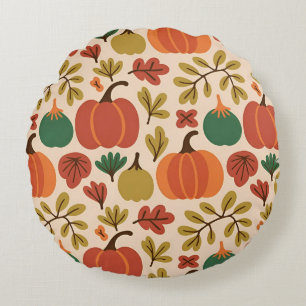 Whimsical Hand Gezeichnet Fall Halloween Kürbisbei Rundes Kissen