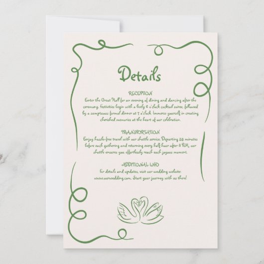 Whimsical Hand gezeichnet Französisch Grüne Detail Einladung (Rückseite)