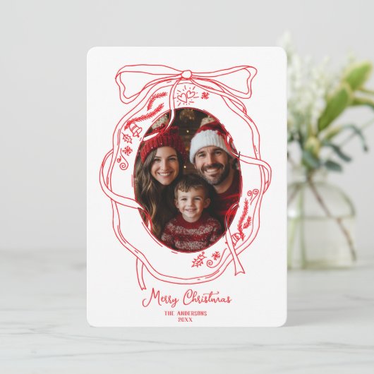 Whimsical Hand gezeichnet Frohe Weihnachtsfamilie Einladung (Stehend Vorderseite)