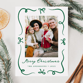 Whimsical Hand Gezeichnet Green Bows Foto Weihnach Feiertagspostkarte