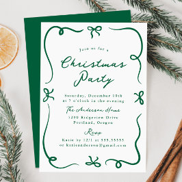 Whimsical Hand Gezeichnet Grünen Bows Weihnachtsfe Einladung