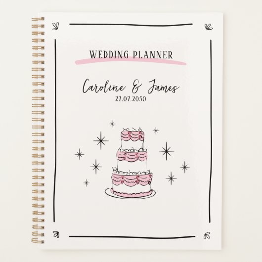 Whimsical Hand Gezeichnet Hochzeitsplaner mit Kuch Planer (Vorderseite)