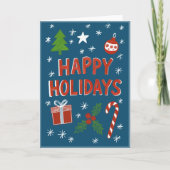 Whimsical Hand Gezeichnet Holiday Card auf Blue Karte (Vorderseite)