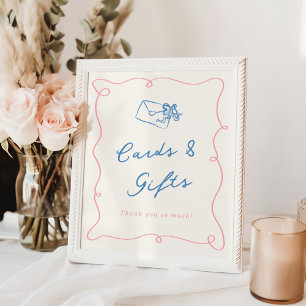 Whimsical Hand gezeichnet Pink & Blue Karten & Ges Poster