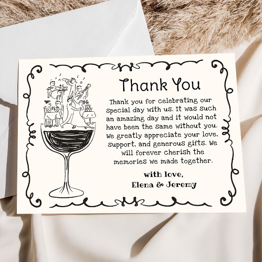 Whimsical Hand gezeichnet Quirky Wedding Danke Kar