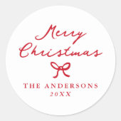 Whimsical Hand Gezeichnet Red Bow Weihnachten Runder Aufkleber (Vorderseite)