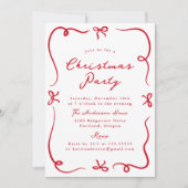Whimsical Hand Gezeichnet Red Bows Weihnachts-Part Einladung (Vorderseite)
