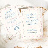 Whimsical Hand gezeichnet Rosa & Blau Hochzeit + D Einladung
