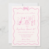 Whimsical Hand gezeichnet Rosa Geburtstagsparty Einladung (Vorderseite)