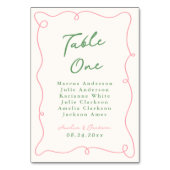 Whimsical Hand gezeichnet Rosa & Grün Tischnummer (Vorderseite)