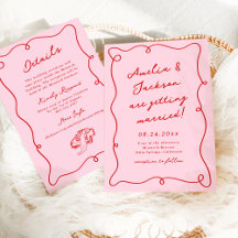 Whimsical Hand gezeichnet Rosa & Rote Hochzeit + D