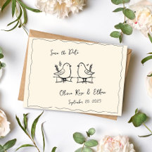 Whimsical Hand Gezeichnet Taube Save the Date Post