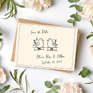 Whimsical Hand Gezeichnet Taube Save the Date Post Ankündigungspostkarte
