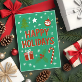 Whimsical Hand Gezeichnet Urlaubskarte auf Green Karte