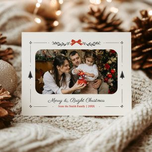 Whimsical Hand gezeichnet Weihnachtsfamilie Foto Postkarte