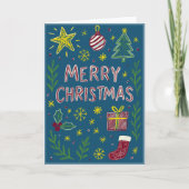 Whimsical Hand Gezeichnet Weihnachtskarte in Blue Karte (Vorderseite)