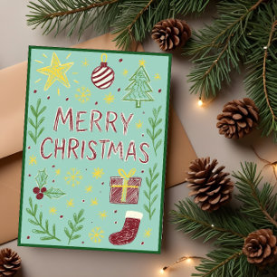 Whimsical Hand Gezeichnet Weihnachtskarte mit Mist Karte