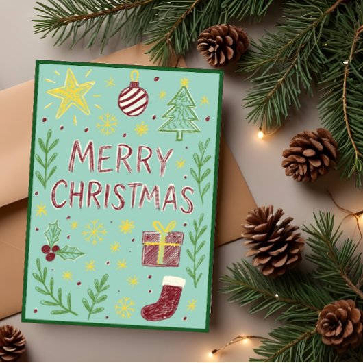 Whimsical Hand Gezeichnet Weihnachtskarte mit Mist Karte