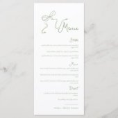 Whimsical Hand gezeichnete Bow Sage Green Wedding Menükarte (Vorderseite)