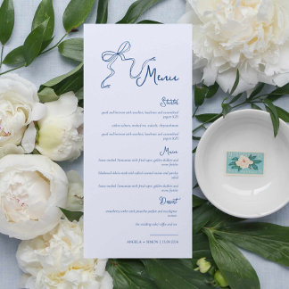 Whimsical Hand gezeichnete Bow Vintag Blue Wedding Menükarte