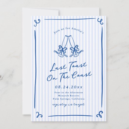 Whimsical Hand gezogen Blue Letzten Toast an der K Einladung (Vorderseite)