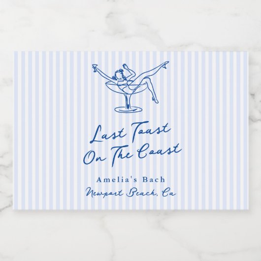 Whimsical Hand gezogen Blue Letzten Toast an der K Schaumweinetikett (Einzelnes Label)