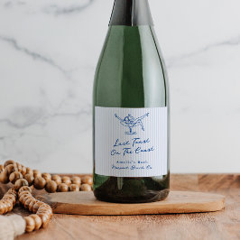 Whimsical Hand gezogen Blue Letzten Toast an der K Schaumweinetikett