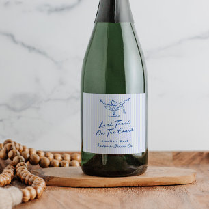 Whimsical Hand gezogen Blue Letzten Toast an der K Schaumweinetikett