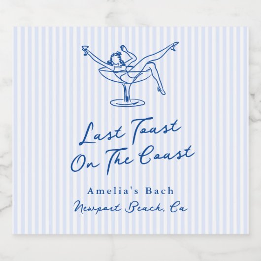 Whimsical Hand gezogen Blue Letzten Toast an der K Schaumweinetikett (Einzelnes Label)